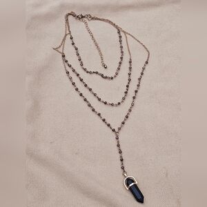 Layered Gold Y-Necklace with Purple Beads